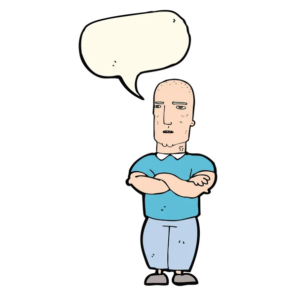 Cartoon annoyed bald man with speech bubble — Stock Vector