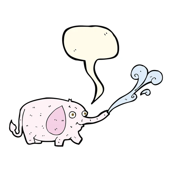 Dessin animé drôle petit éléphant éjacule de l'eau avec bulle de parole — Image vectorielle