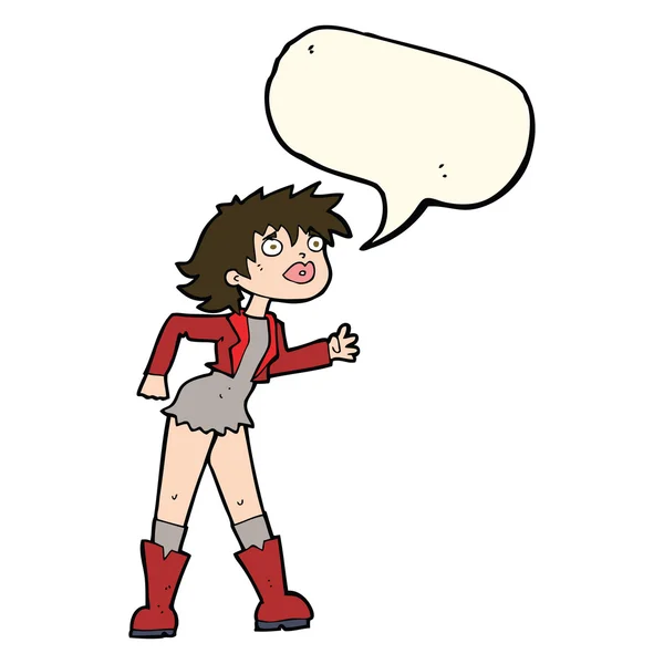 Chica de dibujos animados en chaqueta de cuero con burbuja de habla — Archivo Imágenes Vectoriales