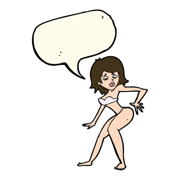 Cartoon woman in bikini with speech bubble — Stock Vector