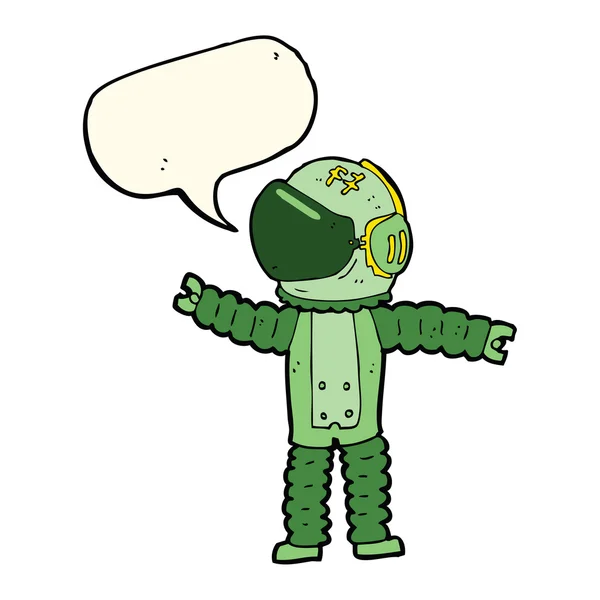 Astronauta de dibujos animados alcanzando con burbuja de habla — Archivo Imágenes Vectoriales