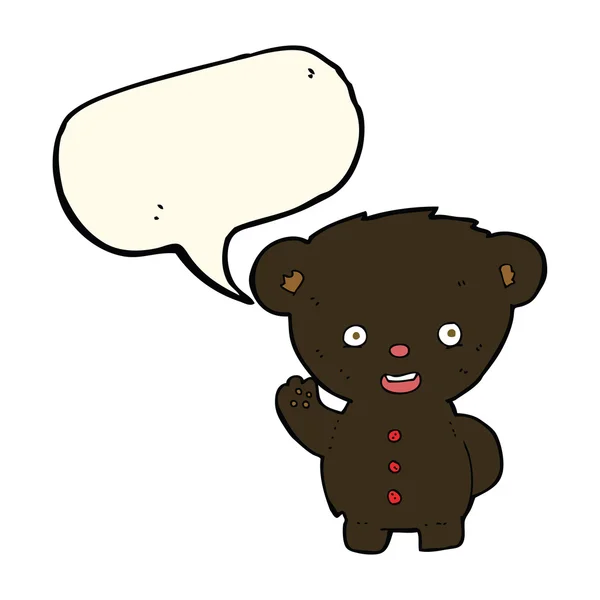 Kreskówka macha black bear cub z dymek — Wektor stockowy