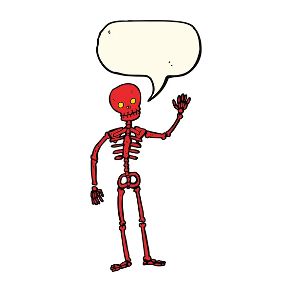 Dibujos animados ondeando esqueleto con burbuja del habla — Archivo Imágenes Vectoriales