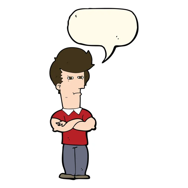 Hombre de dibujos animados con brazos cruzados con burbuja de habla — Vector de stock