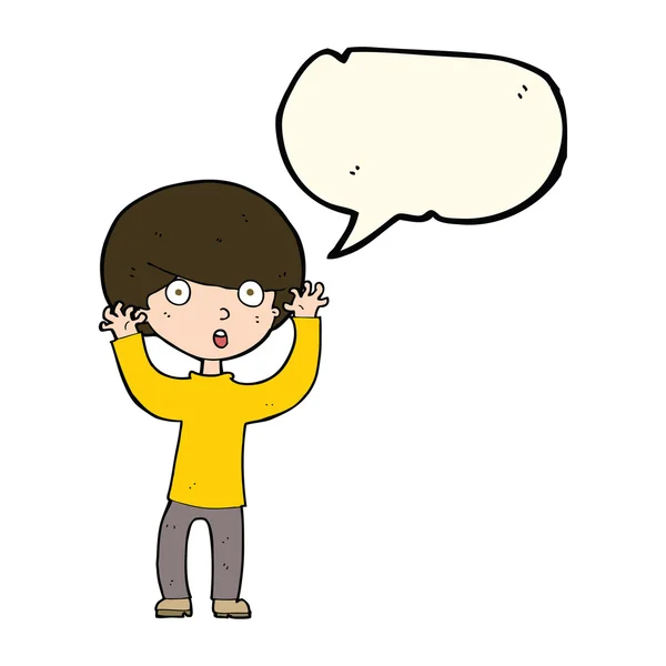 Cartoon startled boy with speech bubble — Stock Vector