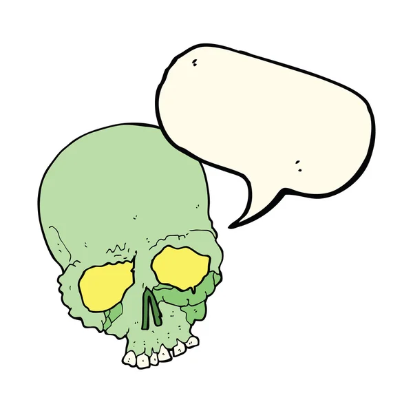 Karikatura strašidelný starý lebka s řeč bublina — Stockový vektor