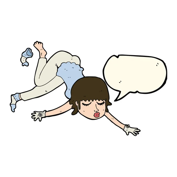 Femme dessin animé flottant avec bulle de parole — Image vectorielle