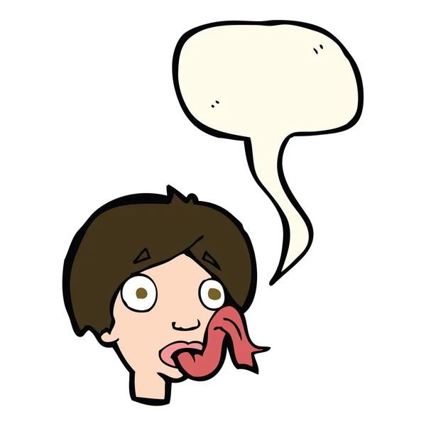 Cartoon head sticking out tongue with speech bubble — Stock Vector