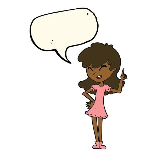 Cartoon menina fazendo ponto com bolha de fala — Vetor de Stock