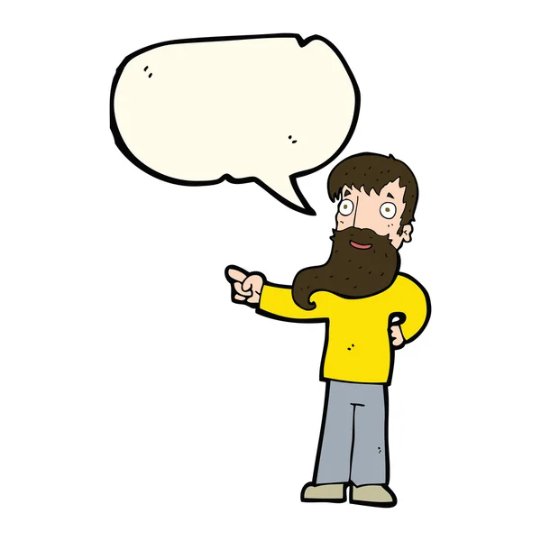 Cartoon man met baard wijzend met spraakbel — Stockvector