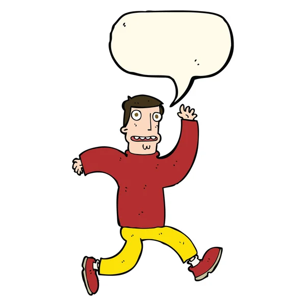 Cartoon terrified man with speech bubble — Stock Vector
