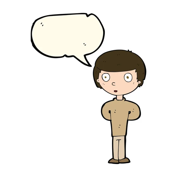 Karikatur neugieriger Junge mit Sprechblase — Stockvektor