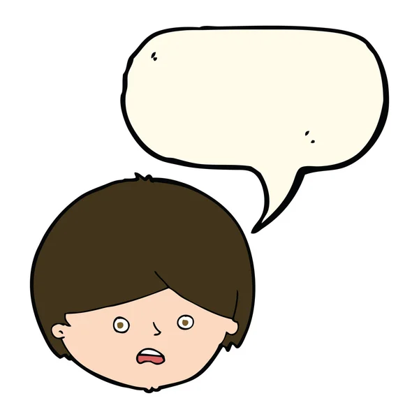 Cartoon unhappy boy  with speech bubble — Stock Vector