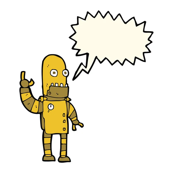 Cartoon waving gold robot with speech bubble — Stock Vector