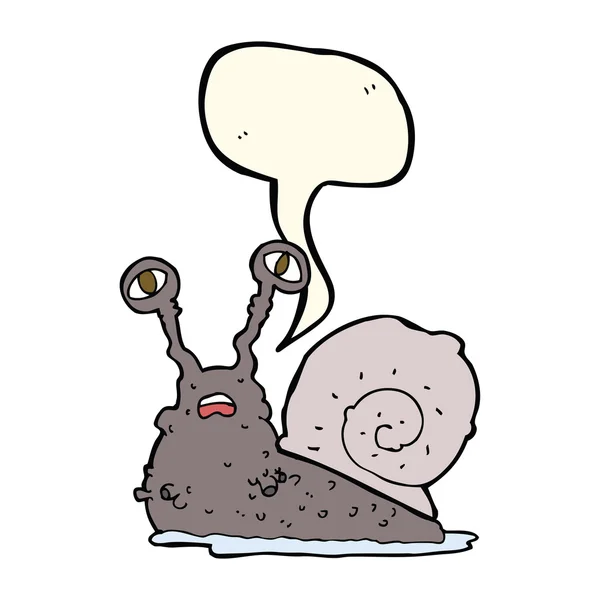 Caracol burdo de dibujos animados con burbuja del habla — Vector de stock