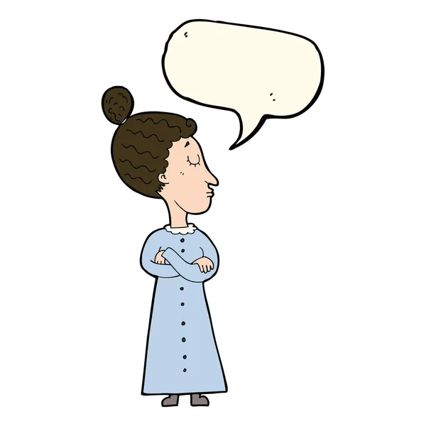 Cartoon strikte victoriaanse leraar met spraak zeepbel — Stockvector