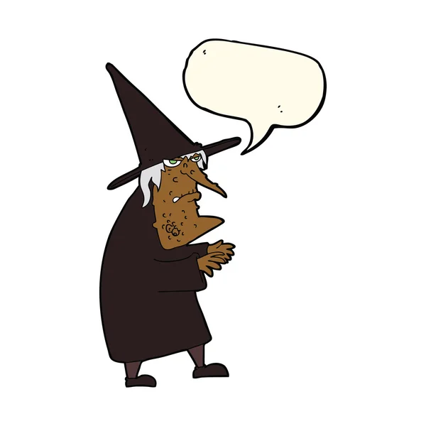Cartoon ugly old witch with speech bubble — Stock Vector