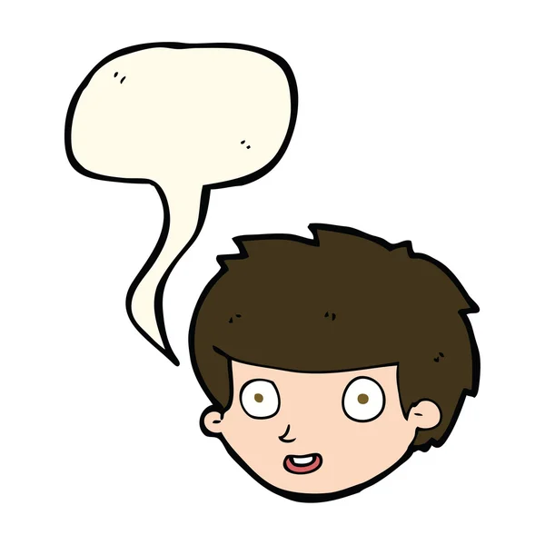 Cartoon gelukkig boy's gezicht met tekstballon — Stockvector