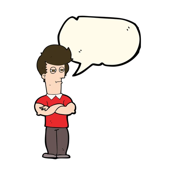 Dessin animé homme avec bras croisés avec bulle de parole — Image vectorielle