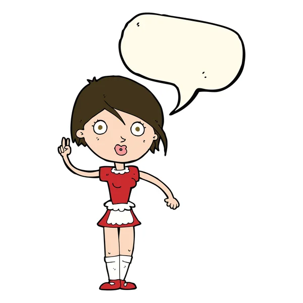 Cartoon waitress making hand gesture with speech bubble — Stock Vector