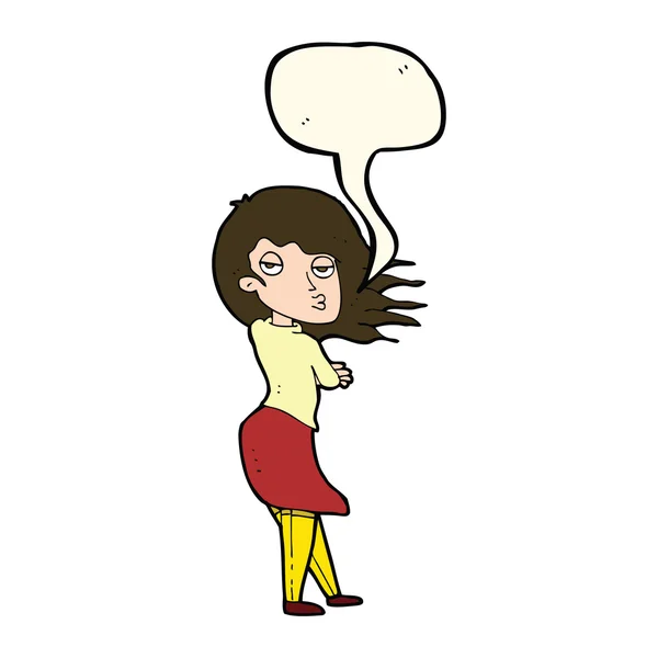 Mujer de dibujos animados haciendo cara de foto con burbuja de habla — Archivo Imágenes Vectoriales