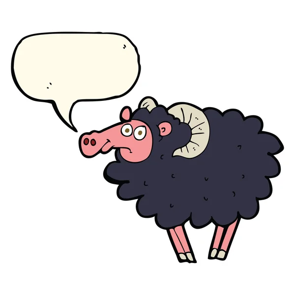 Cartoon zwarte schapen met tekstballon — Stockvector