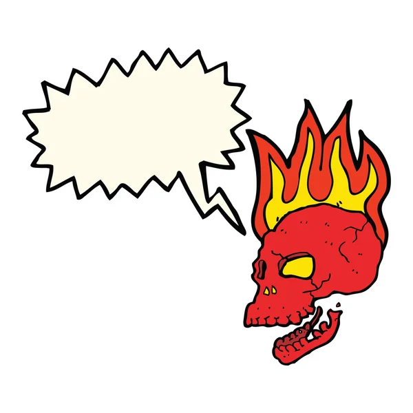 Cartoon flaming skull with speech bubble — Stock Vector