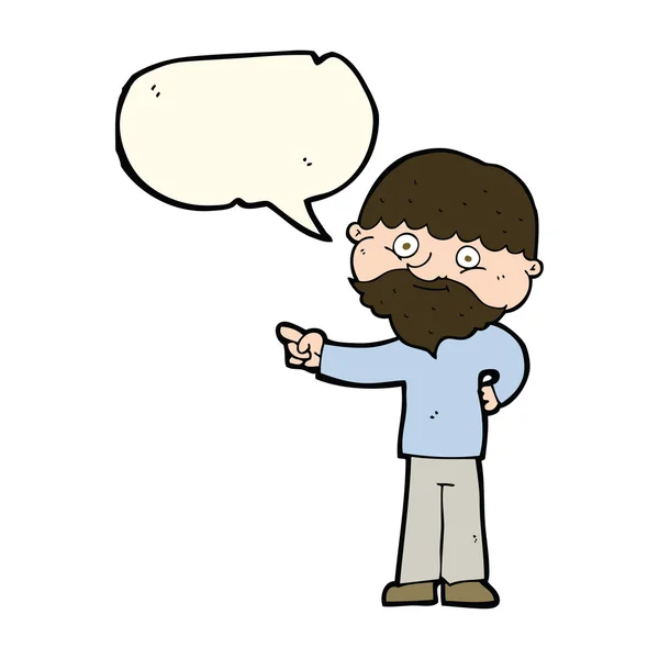 Cartoon bearded man pointing with speech bubble — Stock Vector