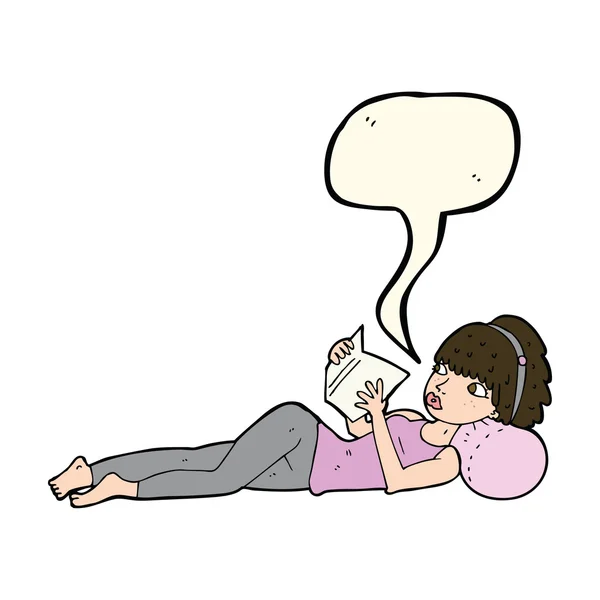 卡通漂亮女人读本书与讲话泡泡 — 图库矢量图片