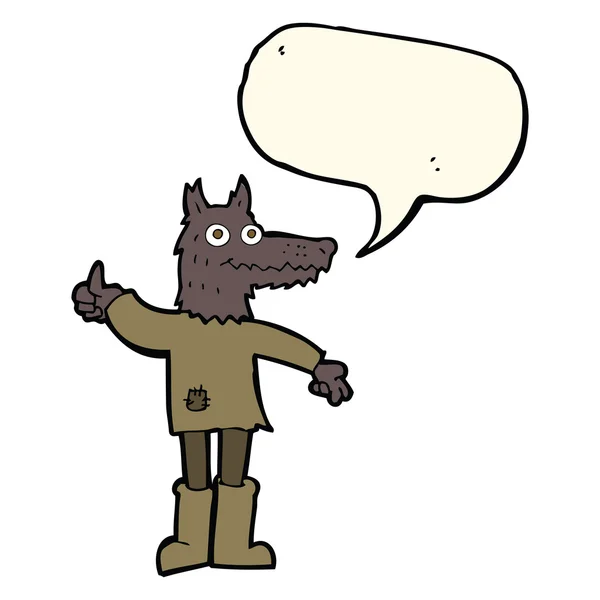 Kreslený vlk muž s bublinou řeči — Stockový vektor
