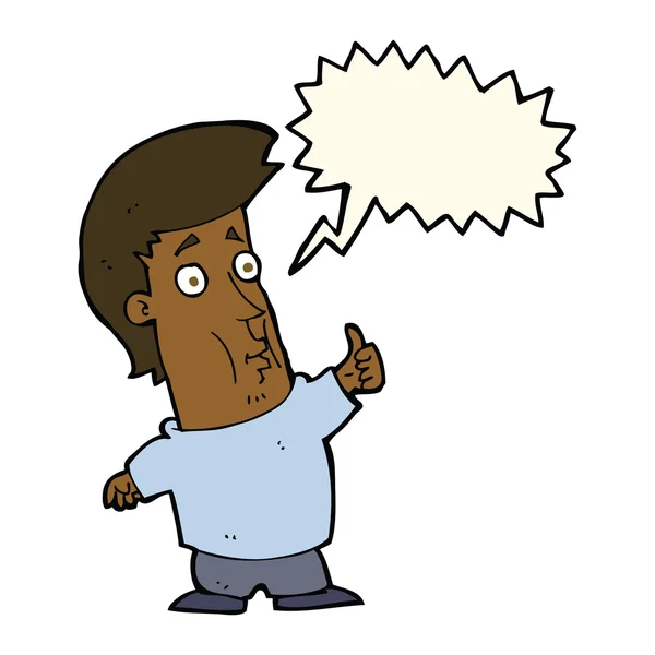 Cartoon man geven duimen omhoog teken met spraakzeepbel — Stockvector