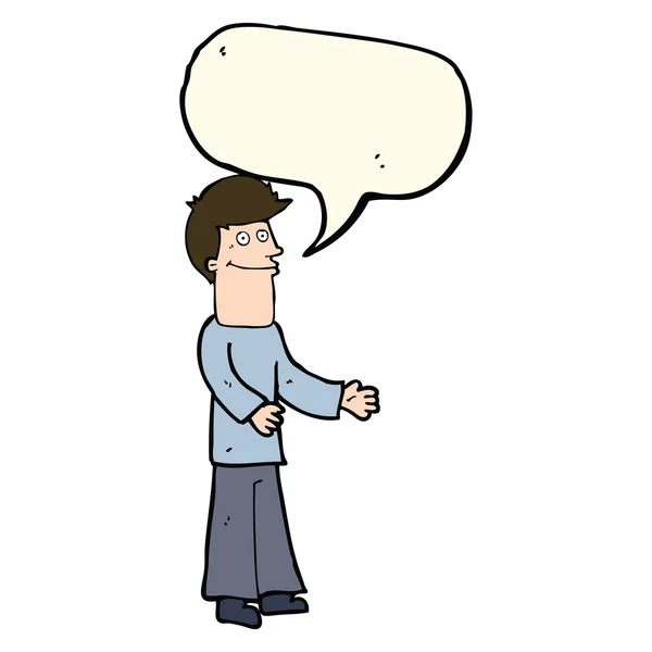 Hombre de dibujos animados hombros encogiéndose de hombros con burbuja del habla — Archivo Imágenes Vectoriales