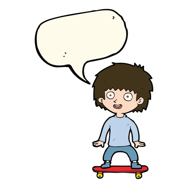 Cartoon jongen op skateboard met tekstballon — Stockvector