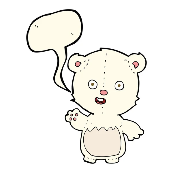 Cartone animato agitando cucciolo di orso polare con bolla discorso — Vettoriale Stock