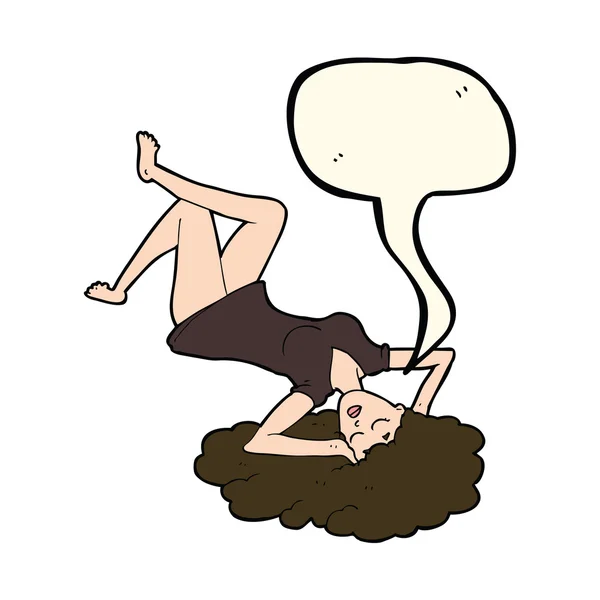 Mujer de dibujos animados acostada en el suelo con la burbuja del habla — Vector de stock