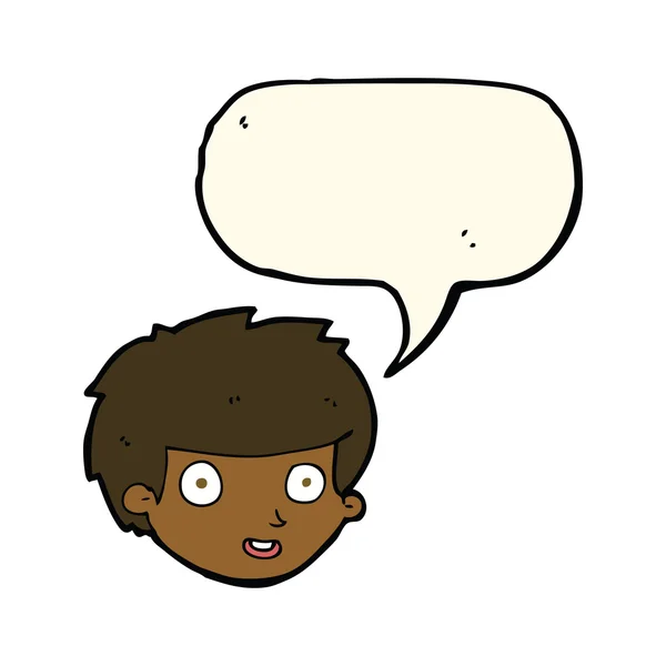 Cartoon glückliches Jungengesicht mit Sprechblase — Stockvektor