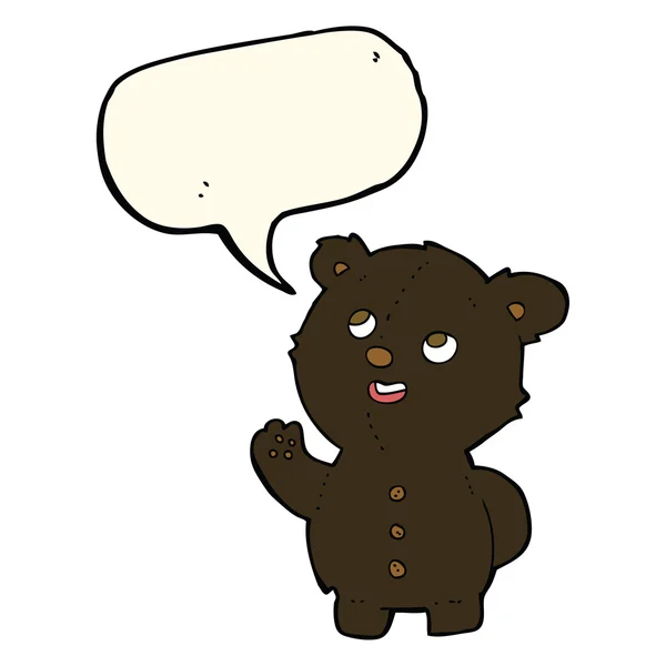 Desenho animado bonito urso preto filhote com bolha de fala — Vetor de Stock