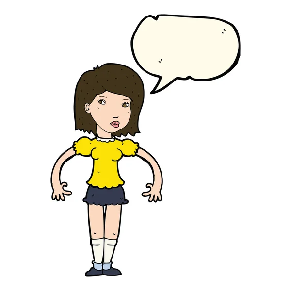 Cartoon woman looking sideways with speech bubble — Stock Vector