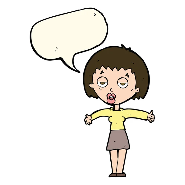Cartone animato donna annoiata con bolla discorso — Vettoriale Stock