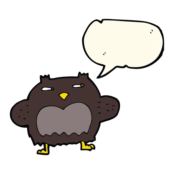 Cartoon suspicious owl with speech bubble — Stock Vector