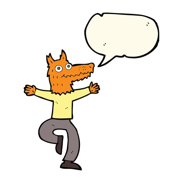 Cartoon fox homem com bolha de fala — Vetor de Stock