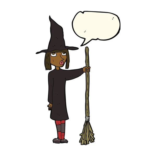 Cartoon witch with speech bubble — Stock Vector