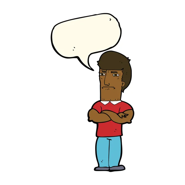 Мультфильм раздраженный человек со сложенными руками с пузырём речи — стоковый вектор