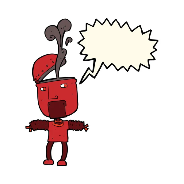 Divertido robot de dibujos animados con la cabeza abierta con burbuja de habla — Vector de stock