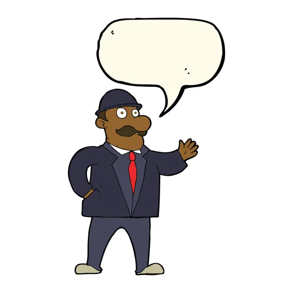 Cartoon verstandige-zakenman in bolhoed met tekstballon — Stockvector