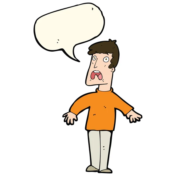 Cartoon terrified man with speech bubble — Stock Vector