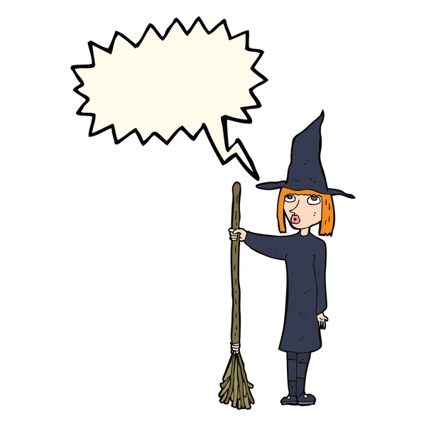 Γελοιογραφία μάγισσα με φούσκα ομιλία — Διανυσματικό Αρχείο