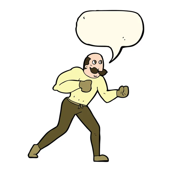 Γελοιογραφία ρετρό πυγμάχος άνθρωπος με φούσκα ομιλία — Διανυσματικό Αρχείο