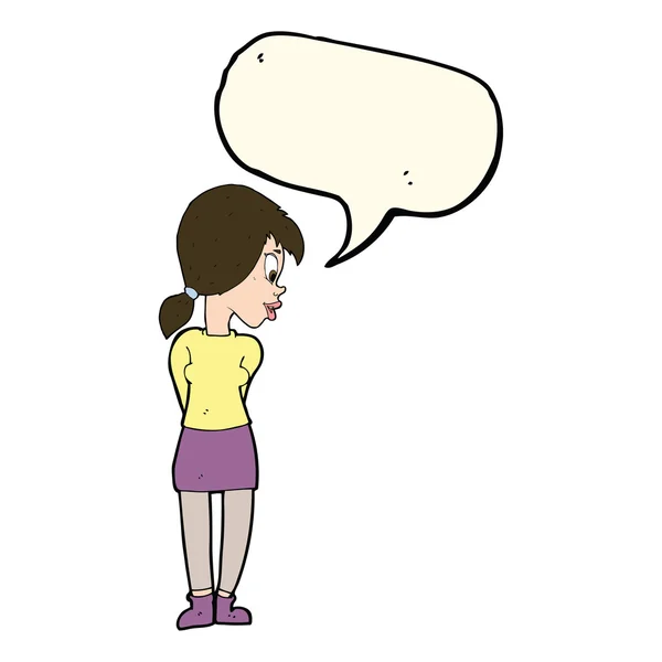 Desenho animado menina bonita com bolha de fala — Vetor de Stock