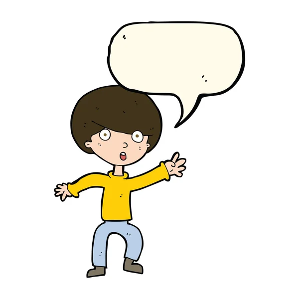 Karikatür konuşma balonu çocukla panik — Stok Vektör